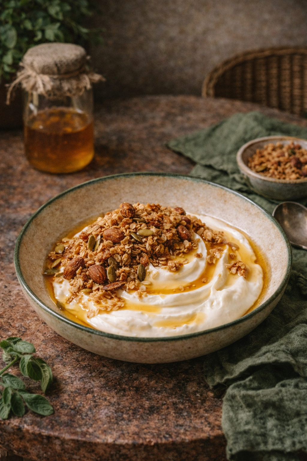 Fromage blanc fermier au miel local du 11e arrondissement et granola croustillant maison – La Cour Paris 11e