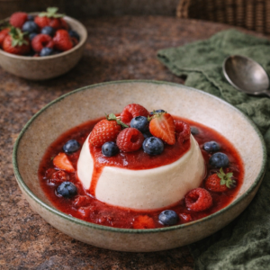 Panna cotta au lait d'amande et coulis de fruits rouges, 100% végétale et sans lactose – La Cour Paris 11e