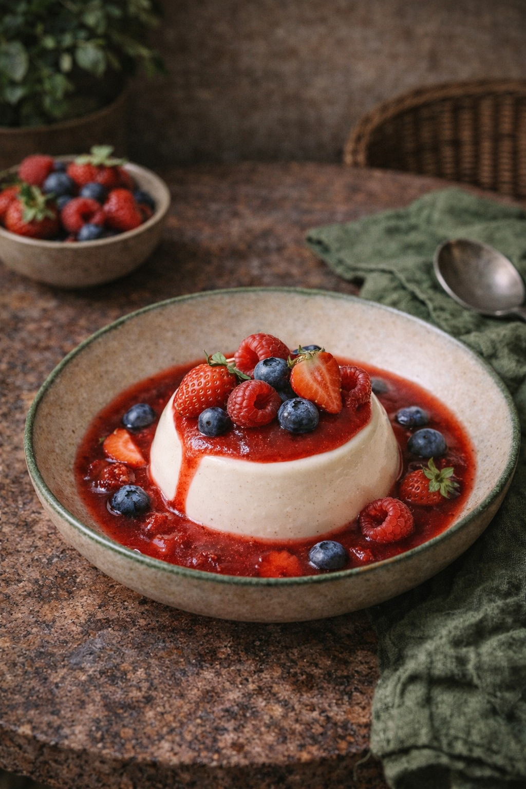 Panna cotta au lait d'amande et coulis de fruits rouges, 100% végétale et sans lactose – La Cour Paris 11e