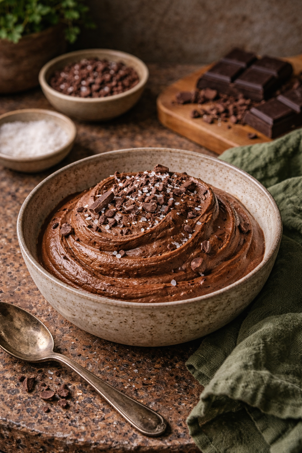 Mousse au chocolat noir grand cru, fleur de sel et éclats de fèves de cacao torréfiées – La Cour Paris 11e