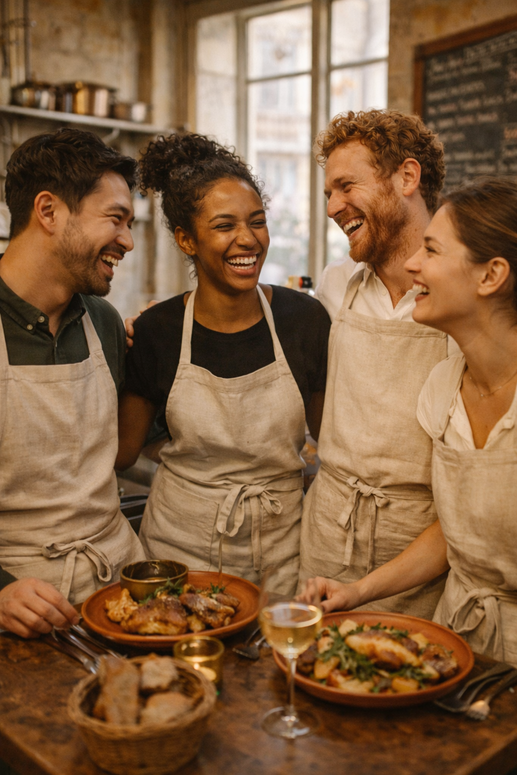 notre équipe prise en photo dans un moment conviviale en cuisine